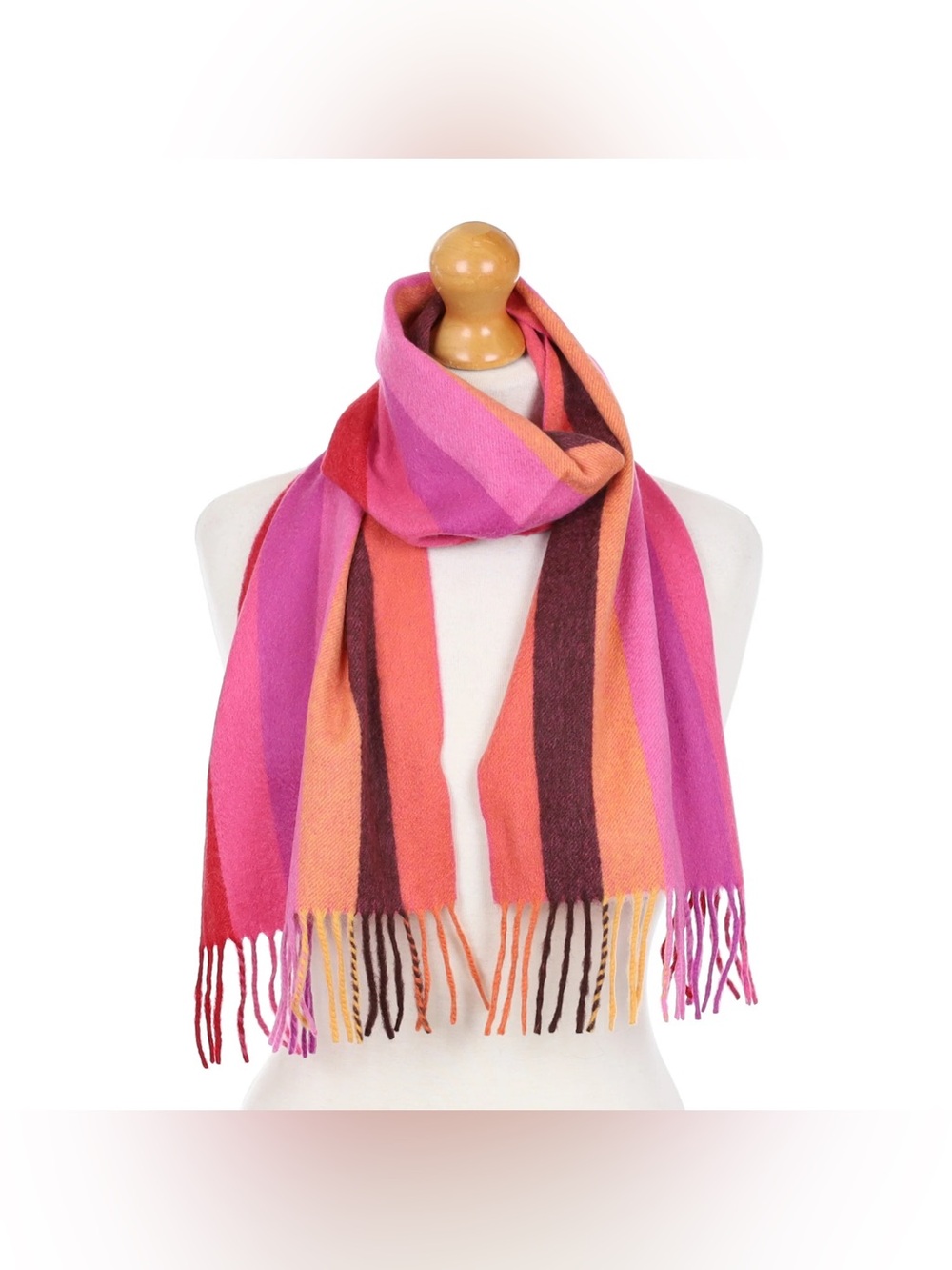 Designer 100% Cashmere Woven Scarf Striped Multi Shades Pink Yellow Purple 52"